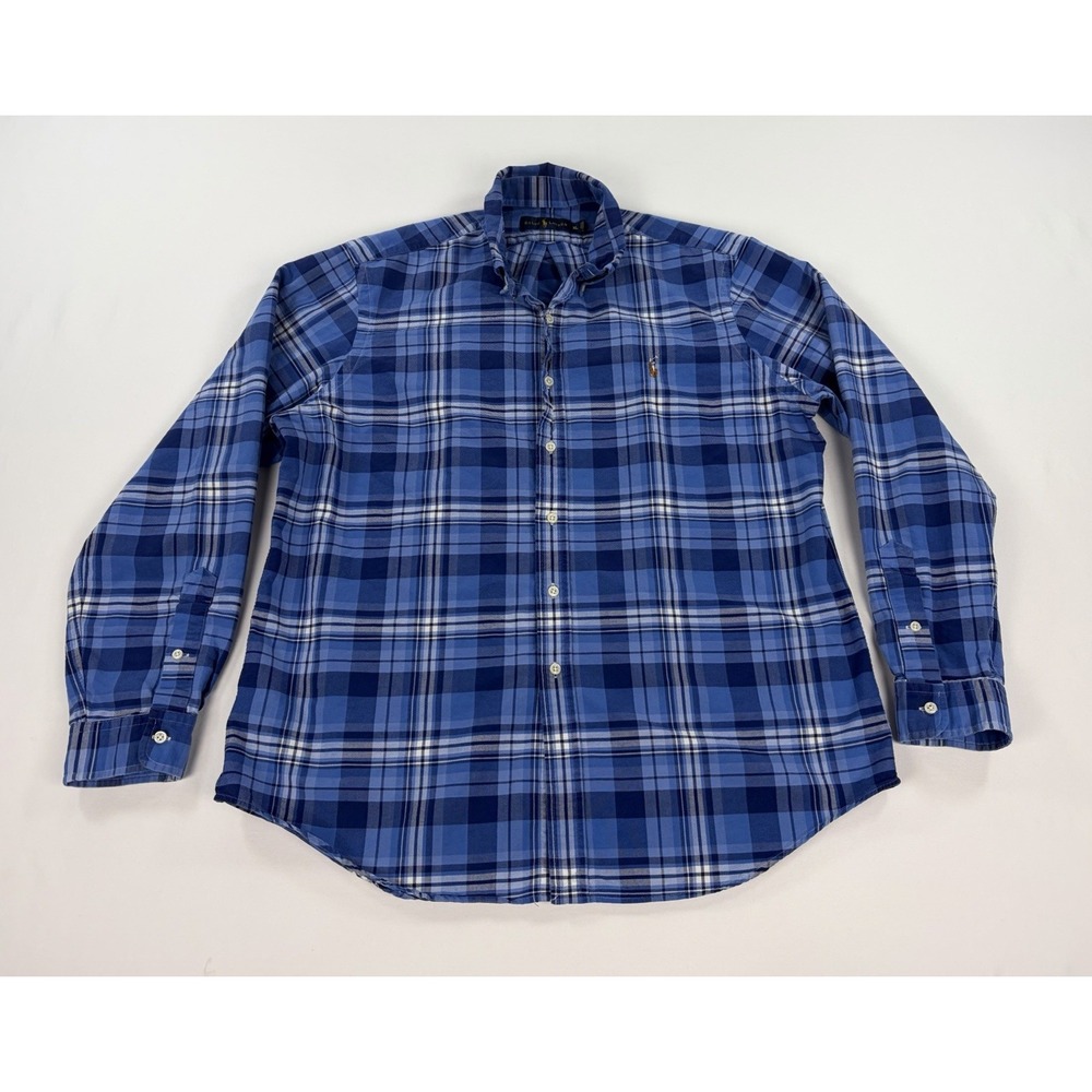 Ralph Lauren Men's XL Classic Fit Blue Plaid Button Down Shirt Cotton Pony Logo